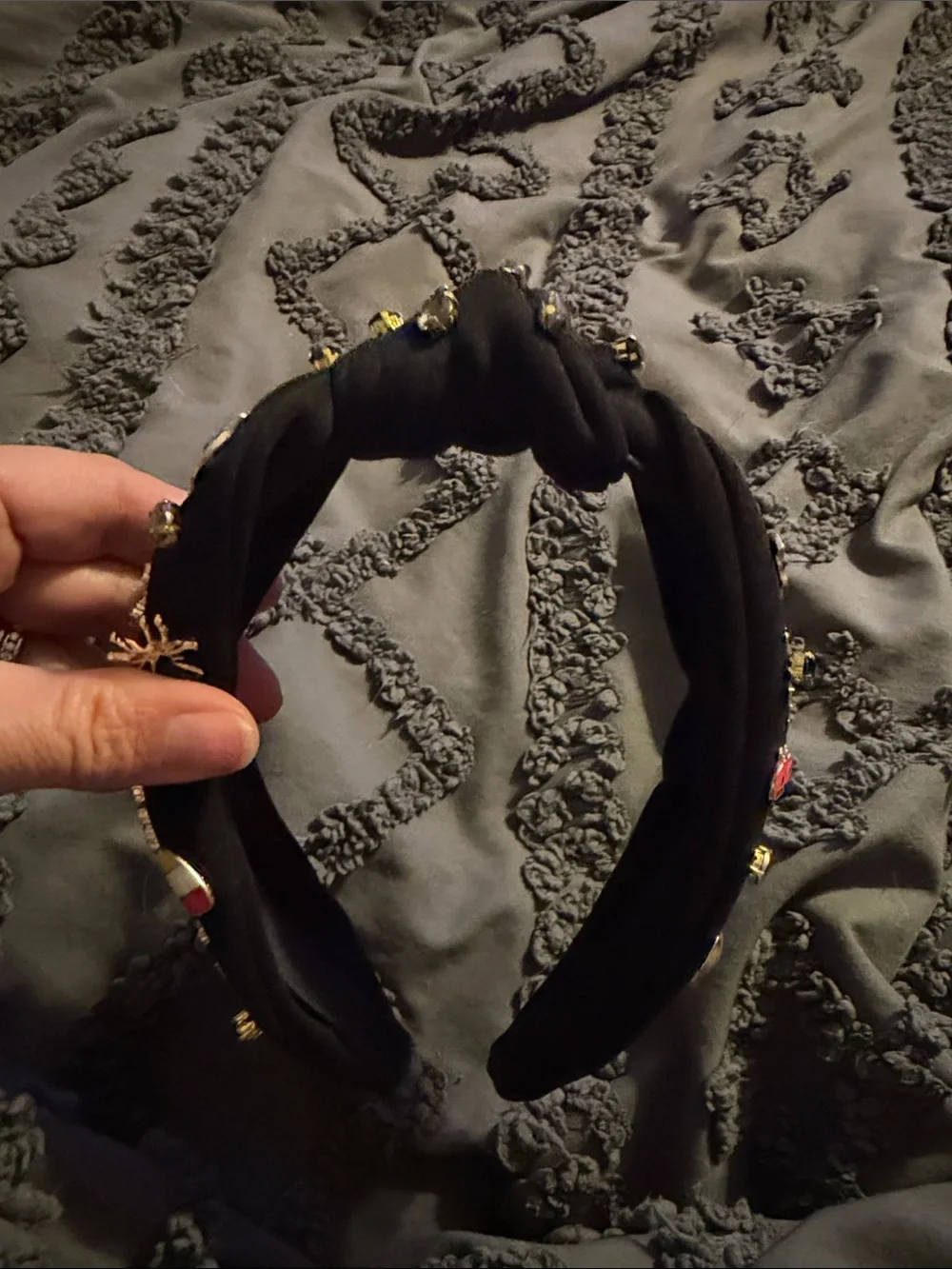 NWOT Black Embellished Knotted Headband with Gold Accents and Halloween Charms